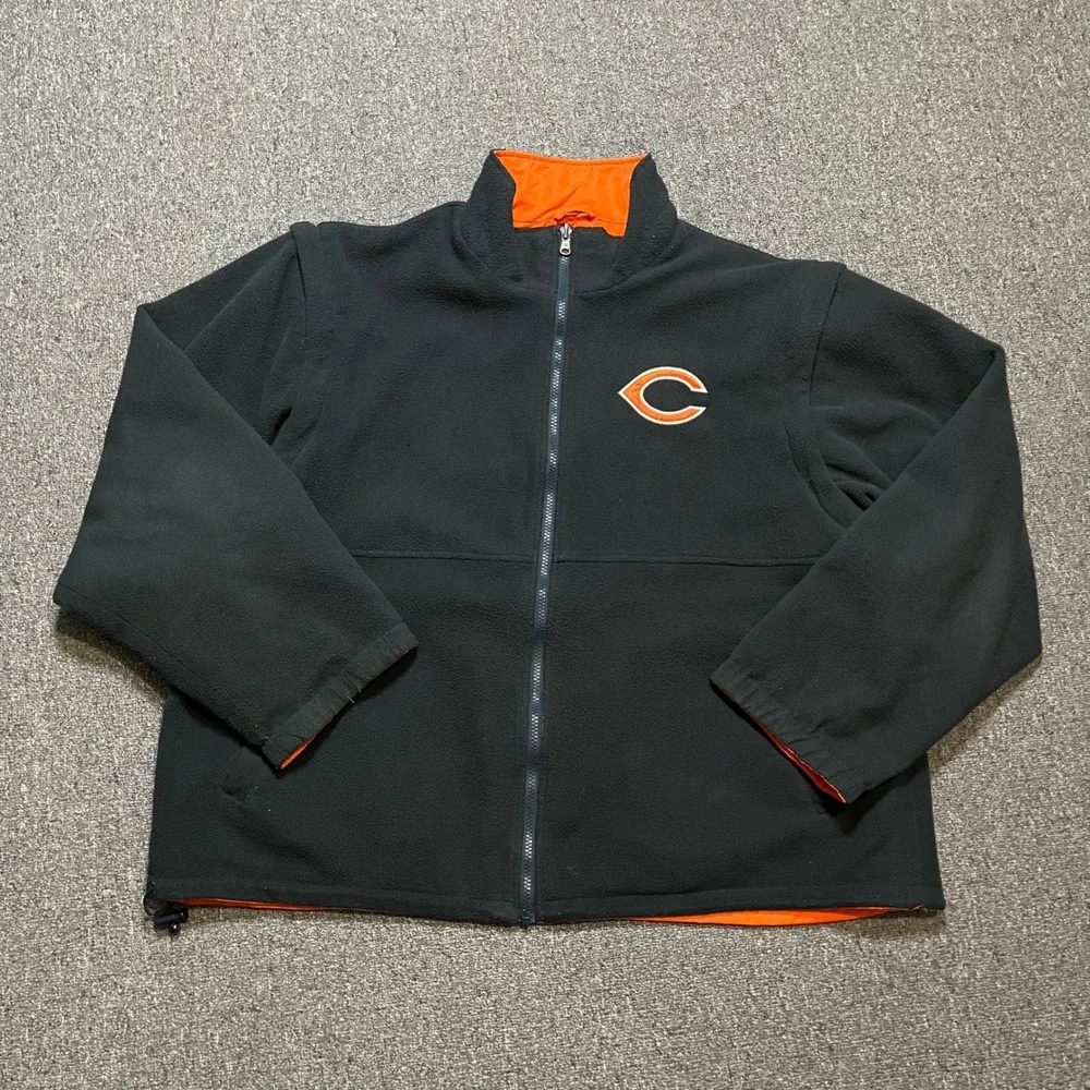 NFL Chicago Bears Reversible Jacket‎ XL Orange Navy Fleece Windbreaker Full Zip
